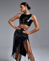 Faux Leather Fringe Two Piece Set