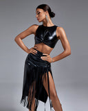 Faux Leather Fringe Two Piece Set