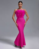 Strapless Feather Maxi Bandage Dress