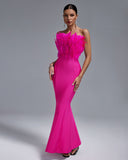 Strapless Feather Maxi Bandage Dress