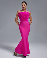 Strapless Feather Maxi Bandage Dress