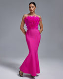 Strapless Feather Maxi Bandage Dress
