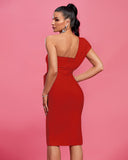 One Shoulder Belted Bandage Party Dress