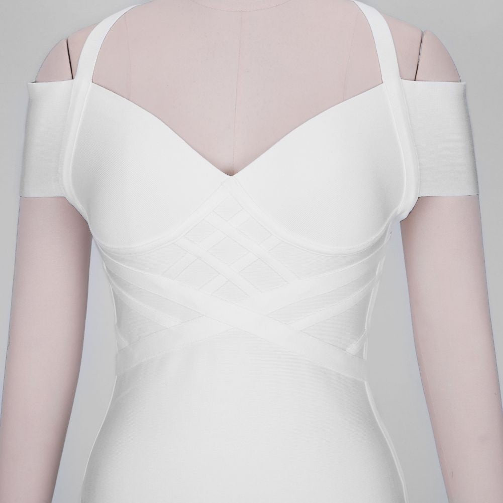 V Neck Mid Sleeve Striped Over Knee Bandage Dress PF19089 28 in wolddress