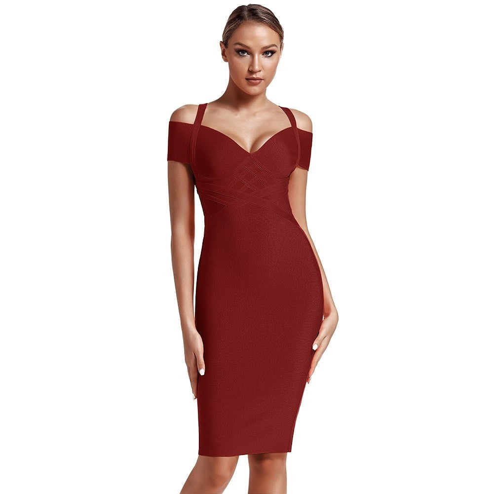 V Neck Mid Sleeve Striped Over Knee Bandage Dress PF19089 11 in wolddress