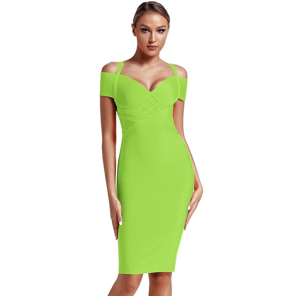 V Neck Mid Sleeve Striped Over Knee Bandage Dress PF19089 60 in wolddress