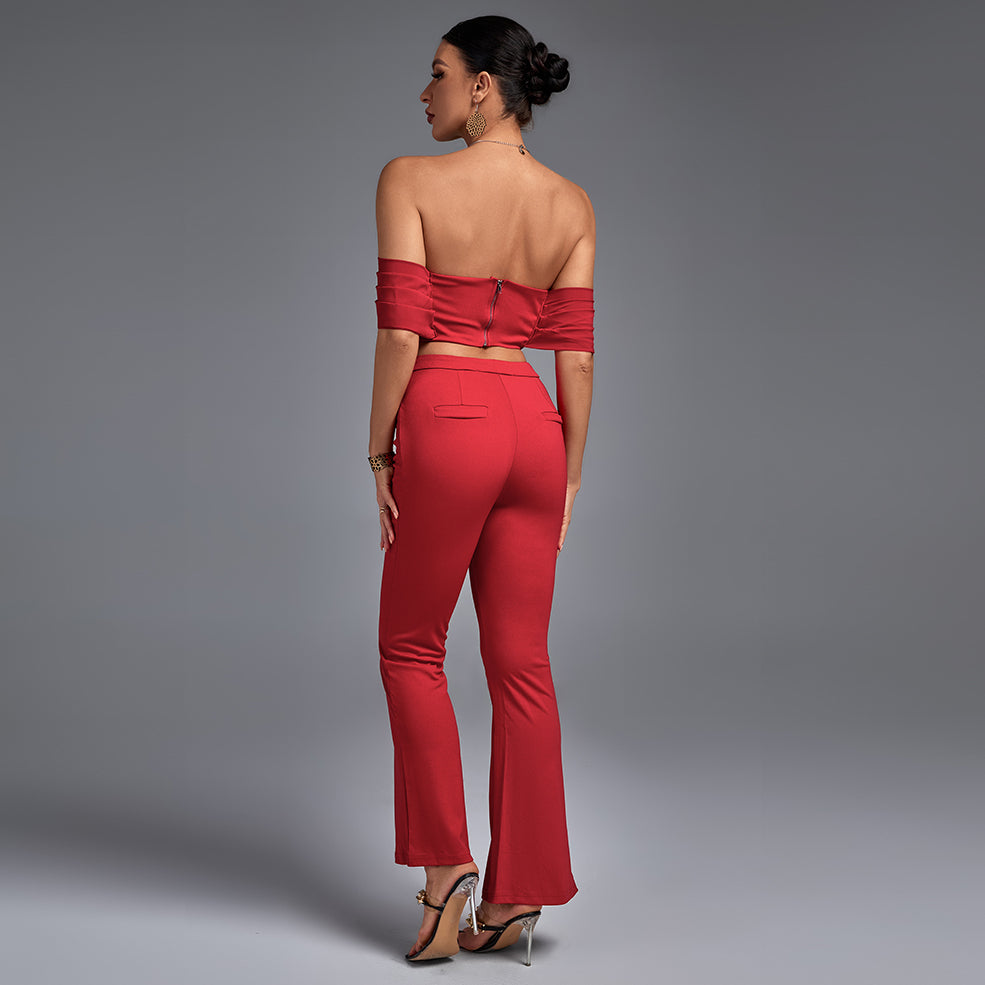 Off Shoulder Short Sleeve Frill Bodycon Set ML0717