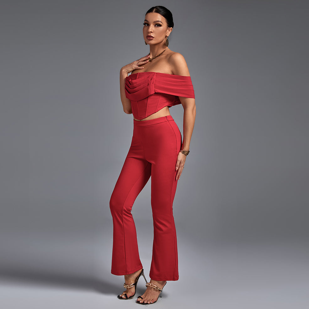 Off Shoulder Short Sleeve Frill Bodycon Set ML0717