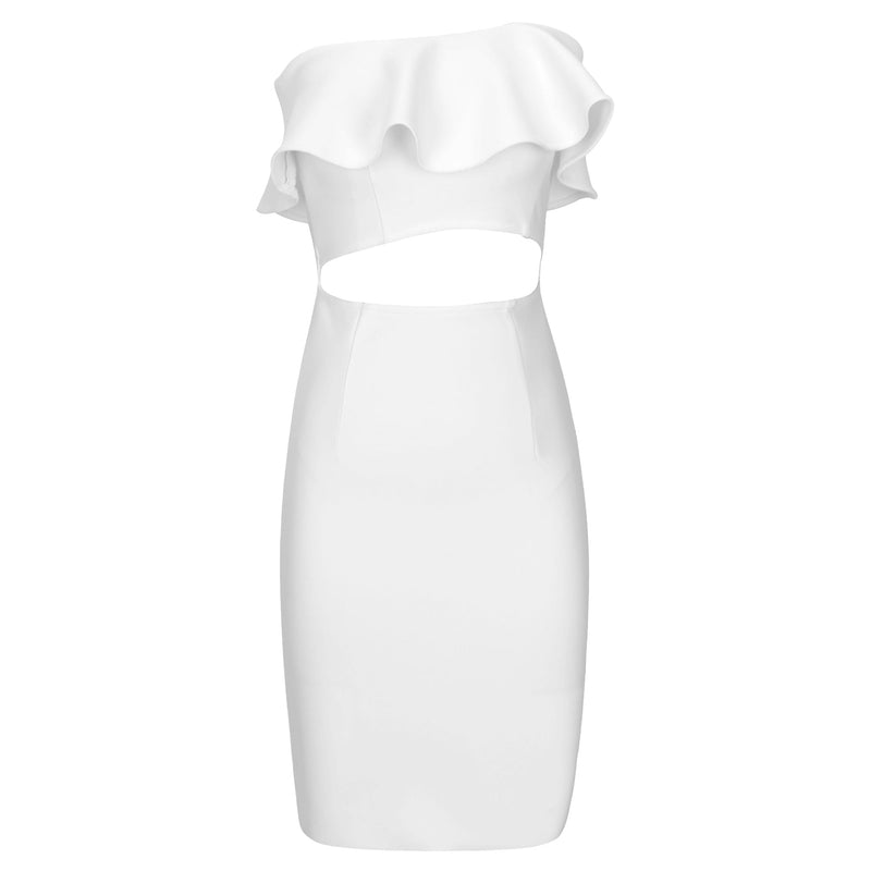 White Strapless High Waist Hollow Out Bandage Dress PP091910