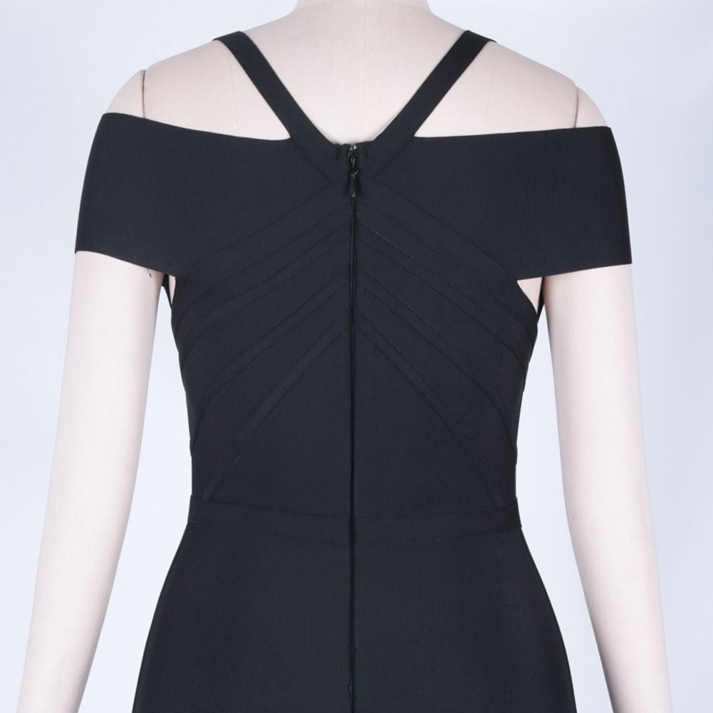 V Neck Mid Sleeve Striped Over Knee Bandage Dress PF19089 76 in wolddress
