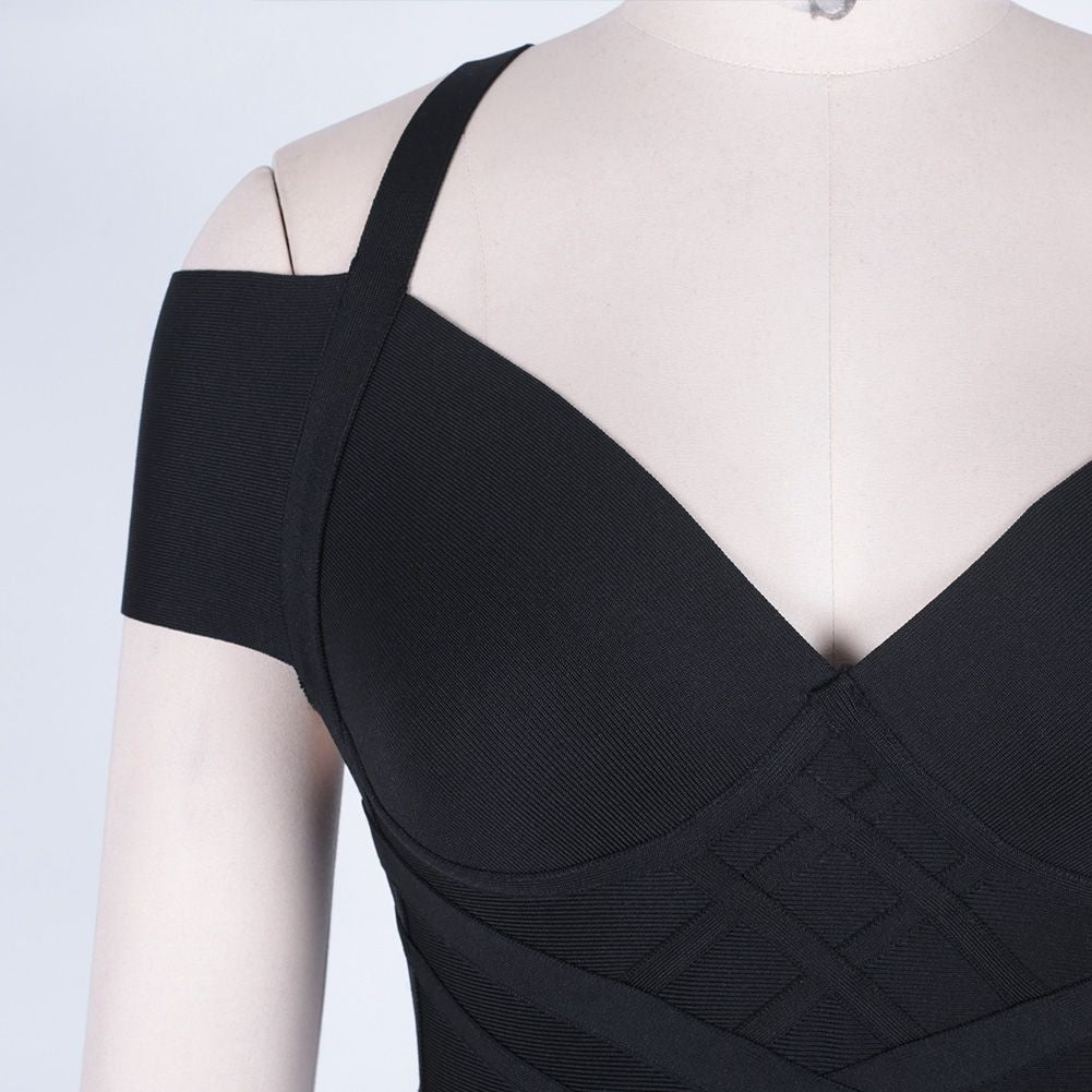 V Neck Mid Sleeve Striped Over Knee Bandage Dress PF19089 77 in wolddress