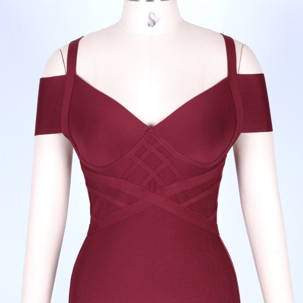V Neck Mid Sleeve Striped Over Knee Bandage Dress PF19089 16 in wolddress