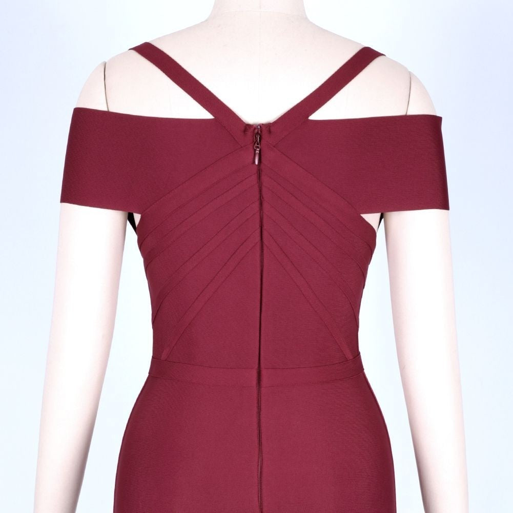 V Neck Mid Sleeve Striped Over Knee Bandage Dress PF19089 17 in wolddress