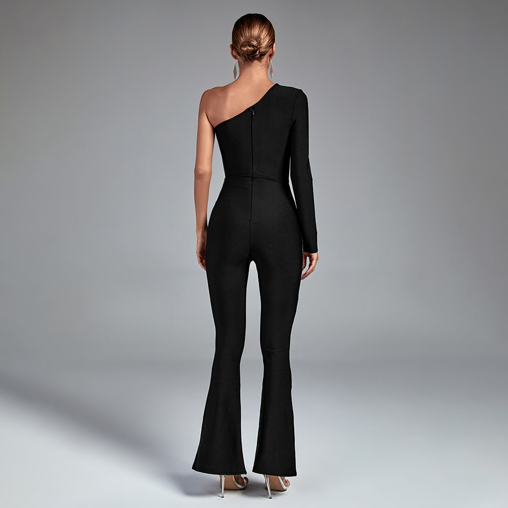 One Shoulder Asymmetrical Bandage Jumpsuit HL8444
