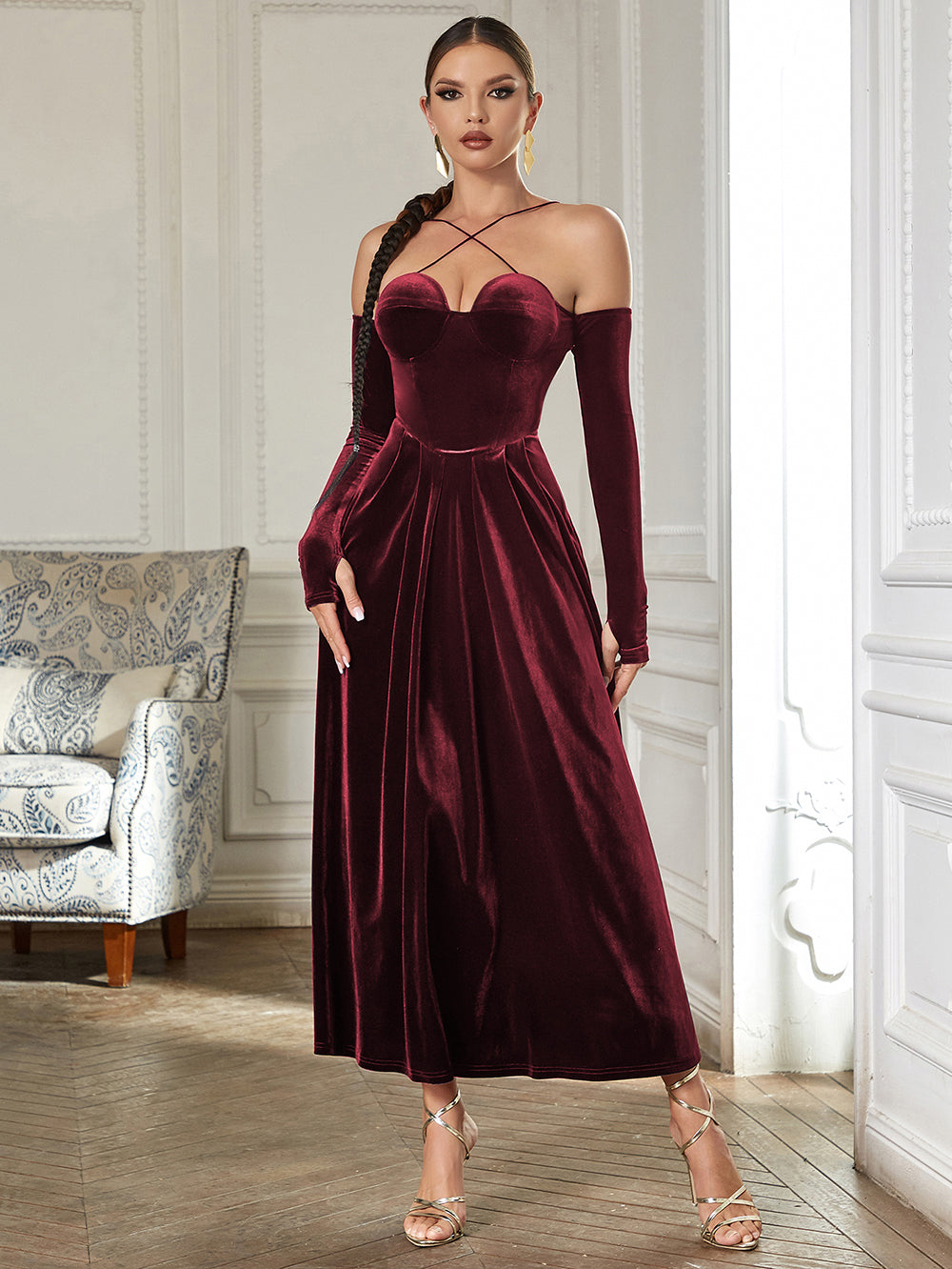 Wine Red Bodycon Dress HB0362