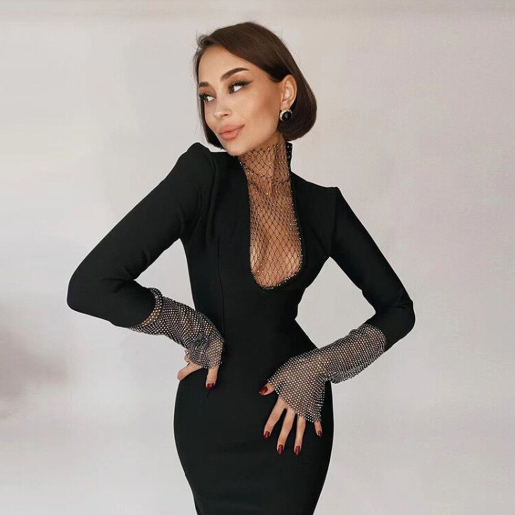 High neck 2025 bandage dress