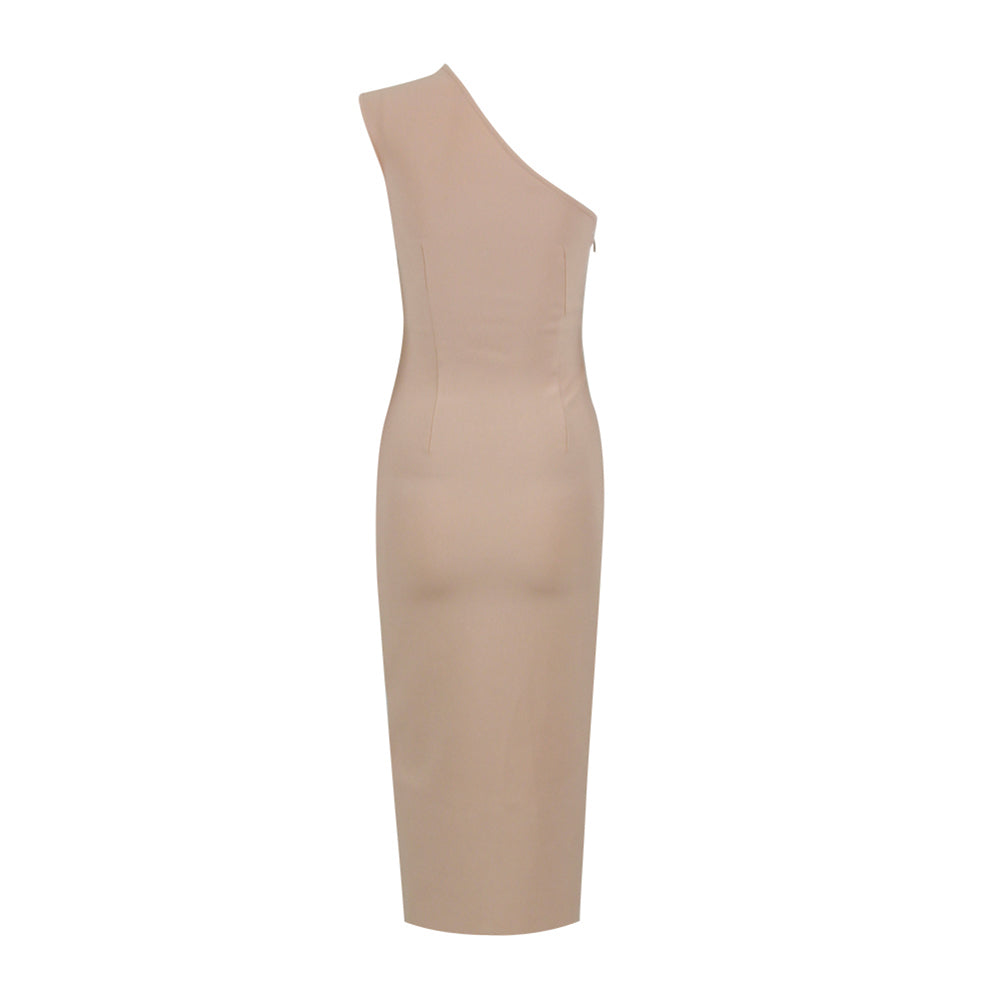 One Shoulder Sleeveless Striped Midi Bandage Dress HL8904