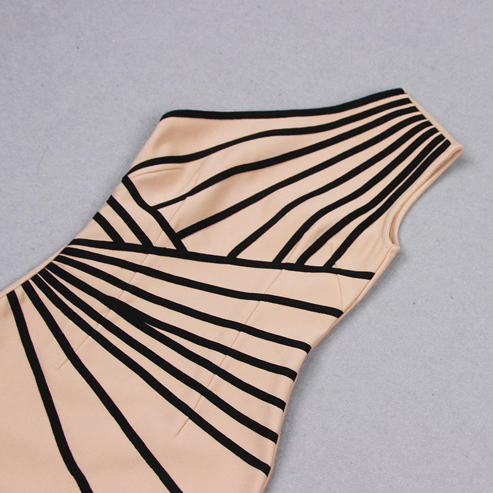 One Shoulder Sleeveless Striped Midi Bandage Dress HL8904