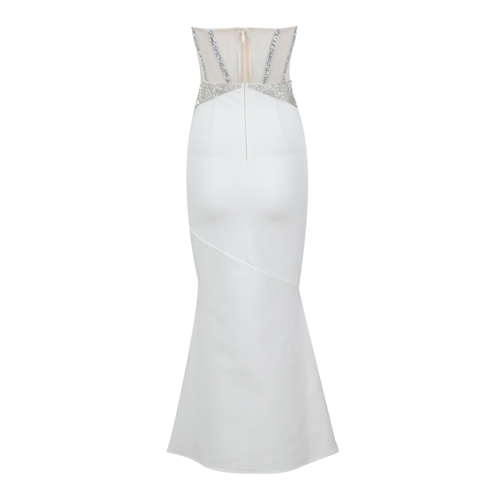 Strapless Sleeveless Rhinestone Midi Bandage Dress HL9306