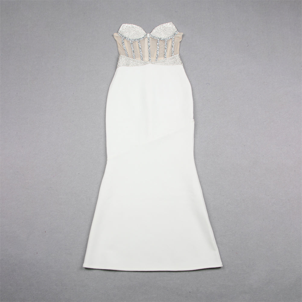Strapless Sleeveless Rhinestone Midi Bandage Dress HL9306