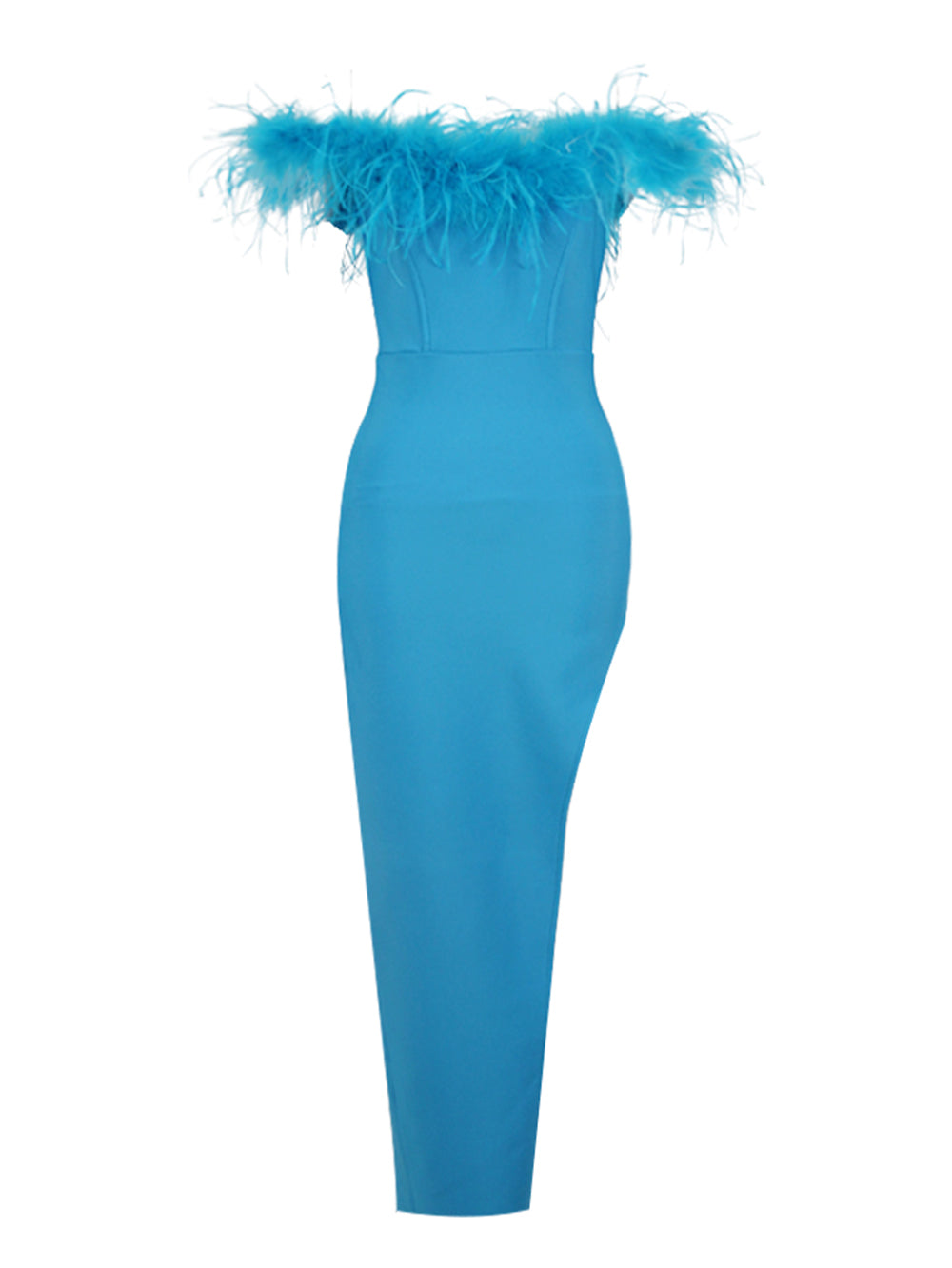 Off Shoulder Sleeveless Feather Maxi Bandage Dress HL9332