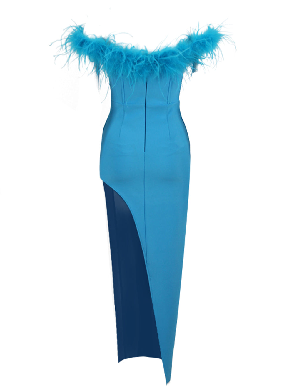 Off Shoulder Sleeveless Feather Maxi Bandage Dress HL9332