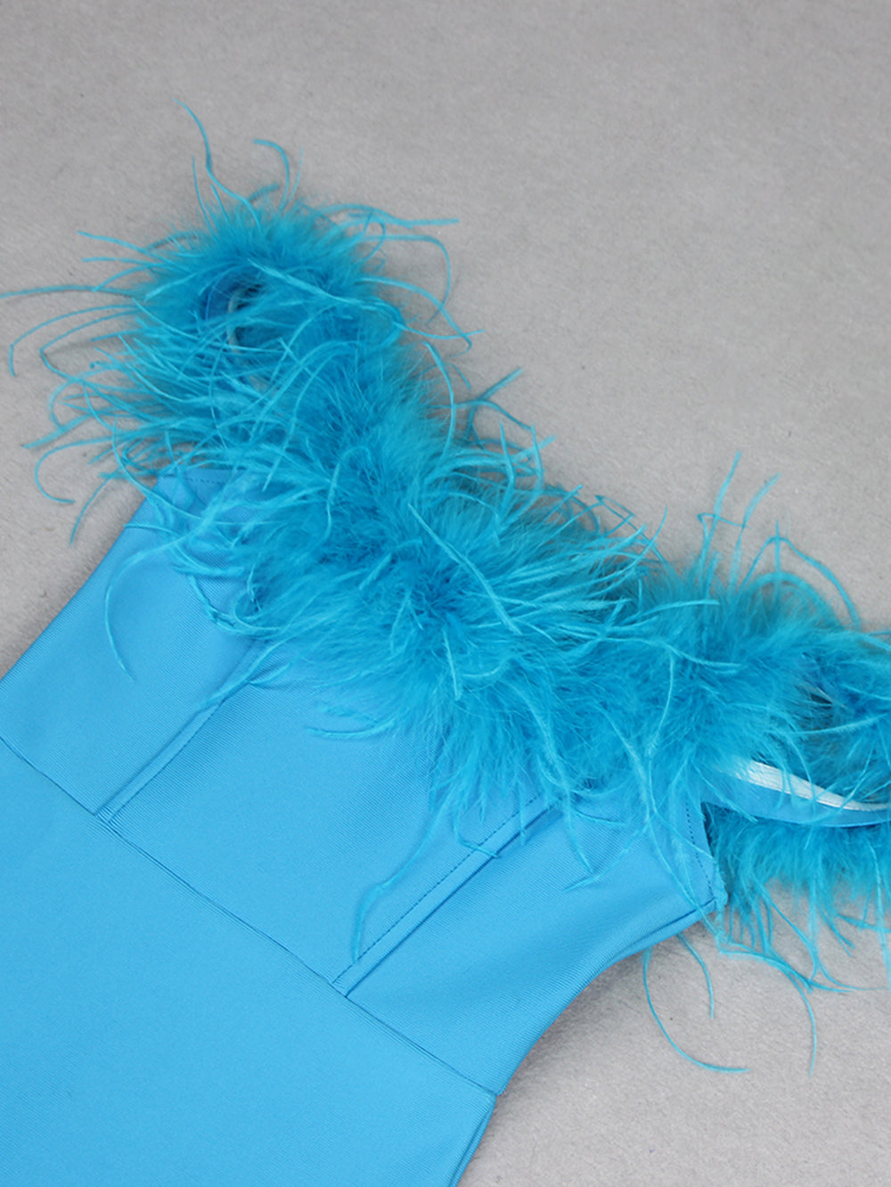 Off Shoulder Sleeveless Feather Maxi Bandage Dress HL9332