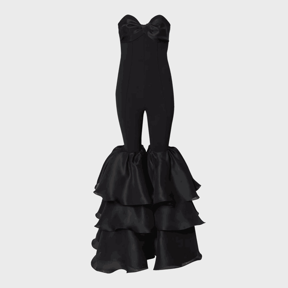 Strapless Sleeveless Bell Bottoms Bandage Jumpsuit HL9356