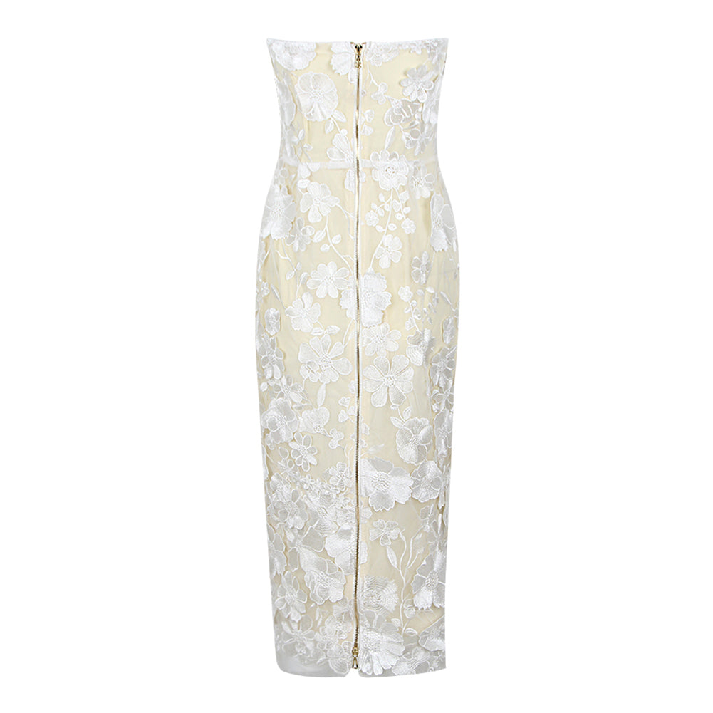 Strapless Sleeveless Floral Midi Bodycon Dress HL9411