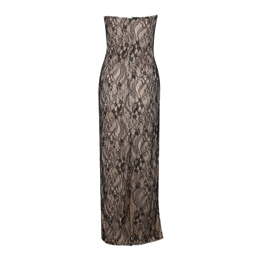 Strapless Sleeveless Lace Maxi Bodycon Dress HL9413
