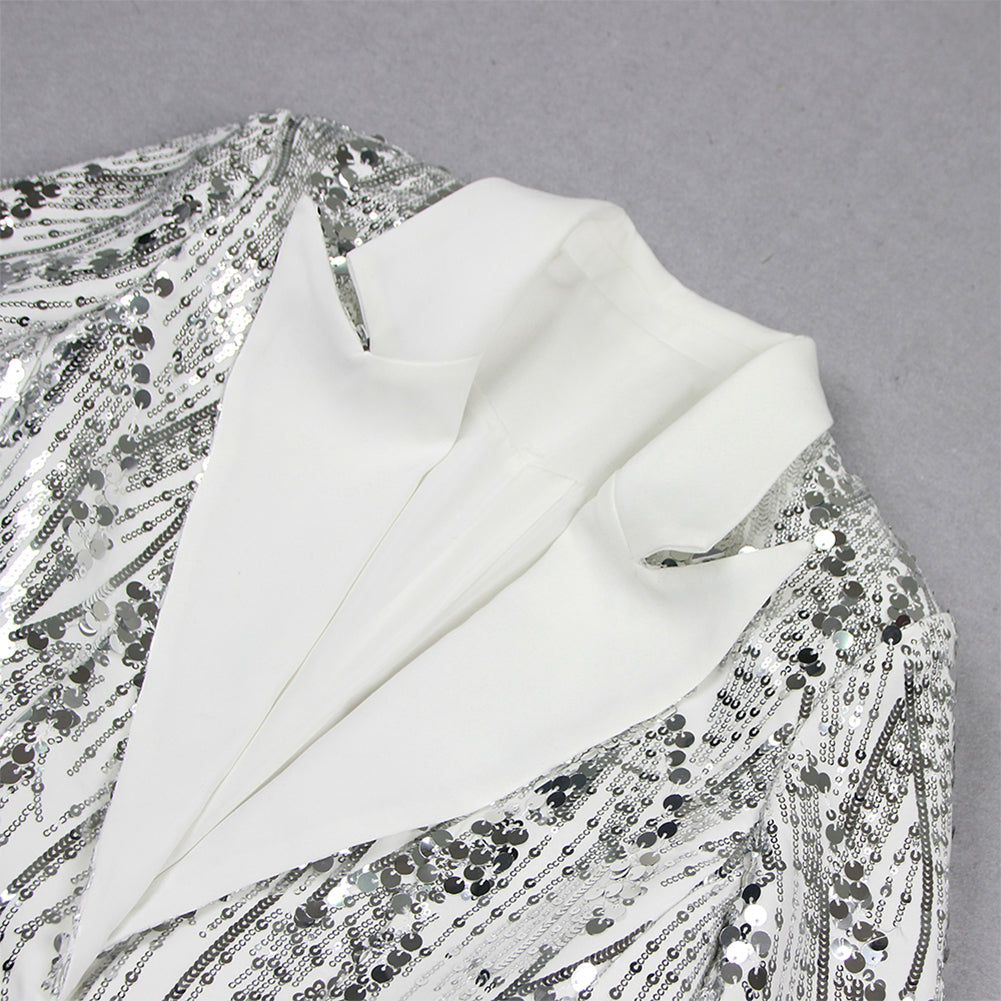 V Neck Long Sleeve Sequins Bodycon Suit HL9450