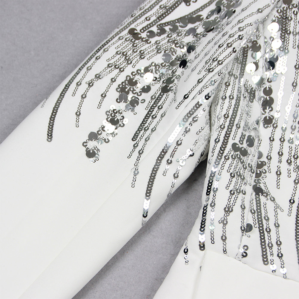 V Neck Long Sleeve Sequins Bodycon Suit HL9450