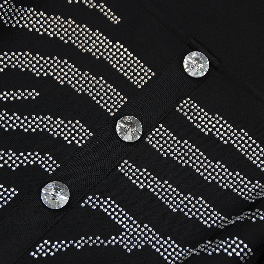Square Collar Long Sleeve Rhinestone Mini Bandage Dress HL9467