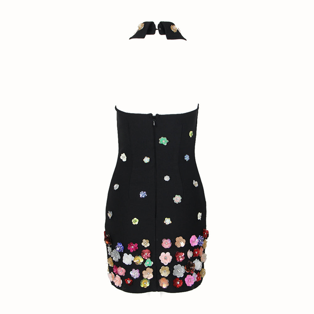 Halter Sleeveless Sequins Mini Bandage Dress HL9502