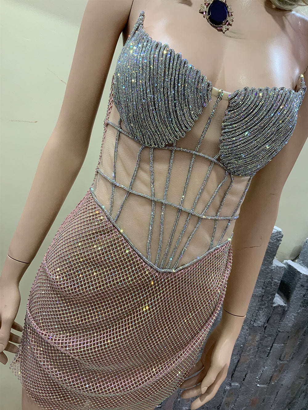 Strapless Sleeveless Rhinestone Mini Bodycon Dress HT3039