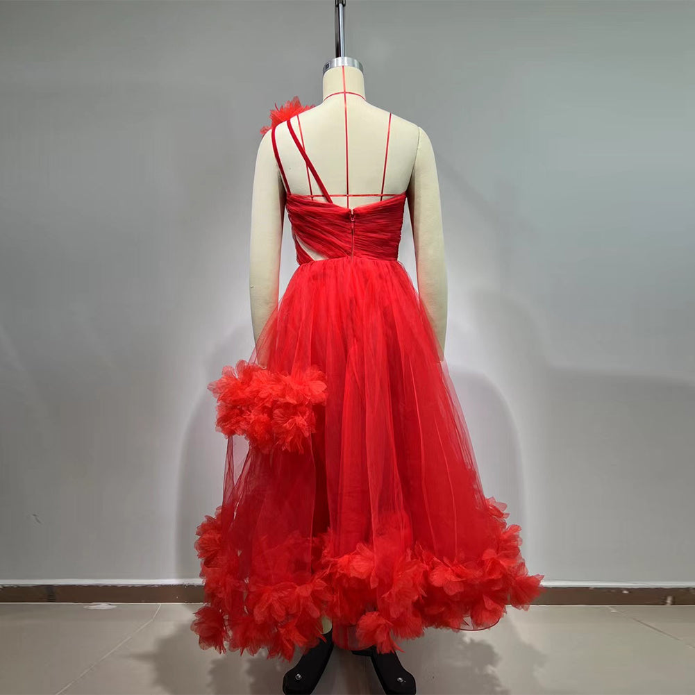 One Shoulder Sleeveless Puffy Bodycon Dress HT878