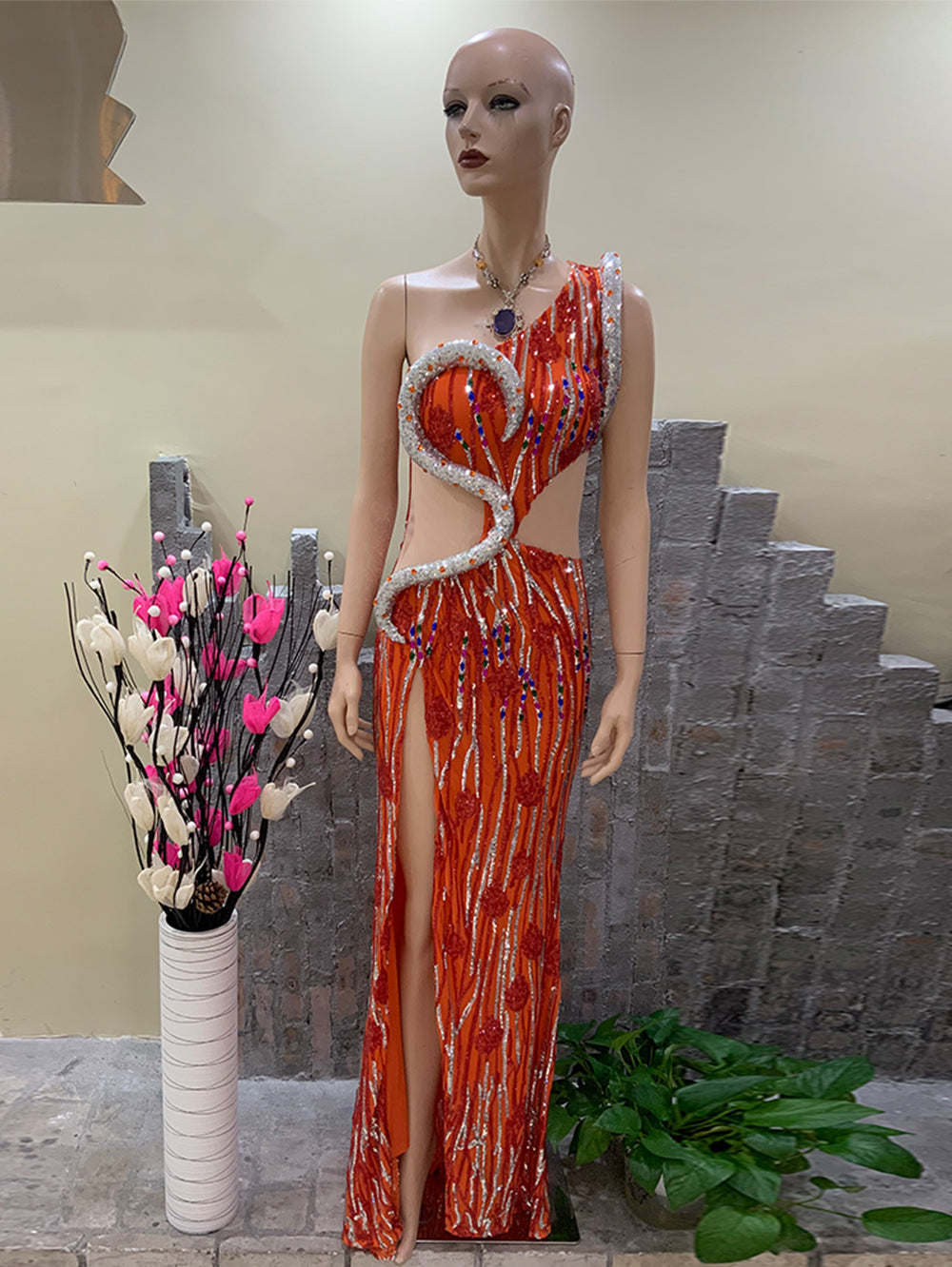 Orange Bodycon Dress HT898