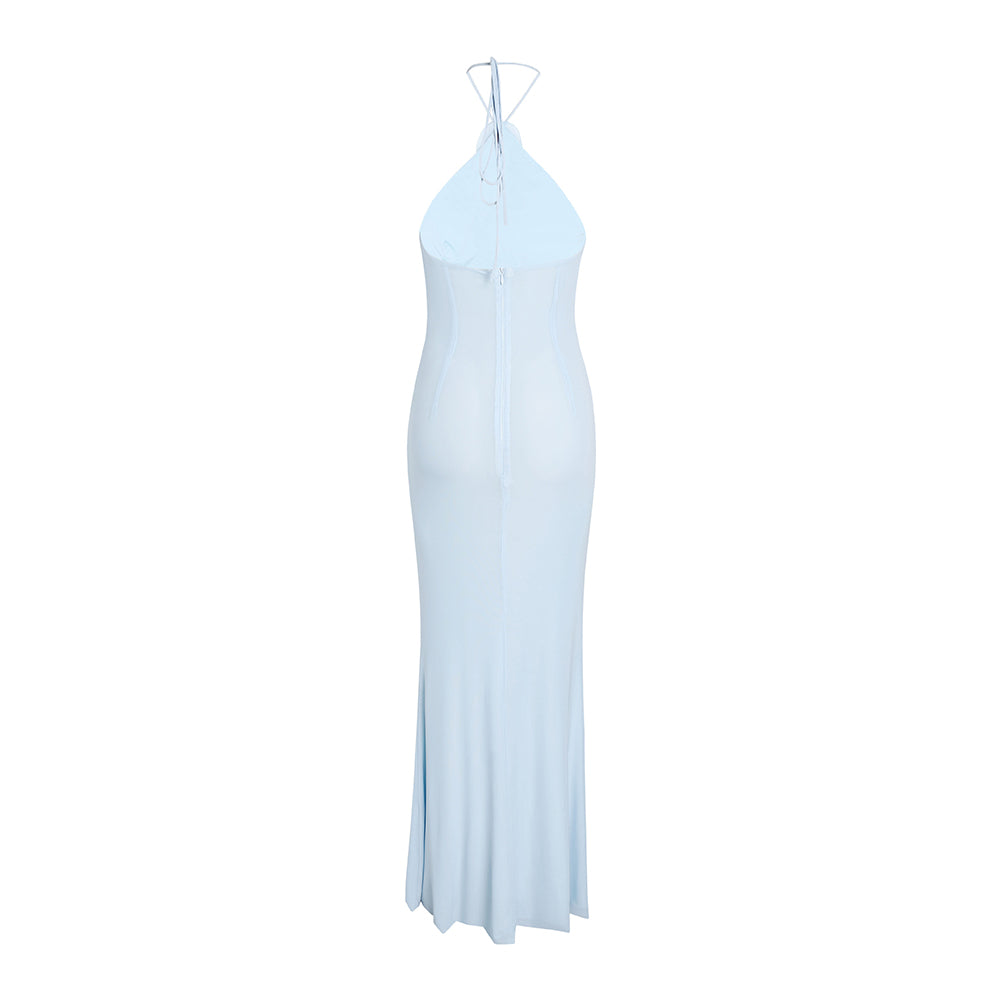 Halter Sleeveless Tulle Maxi Dress KLYF1001