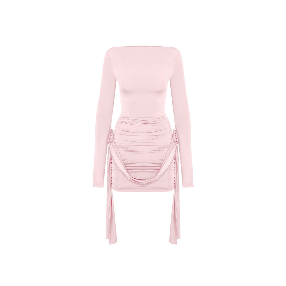 Long Sleeve Wrinkled Mini Dress KLYF1015