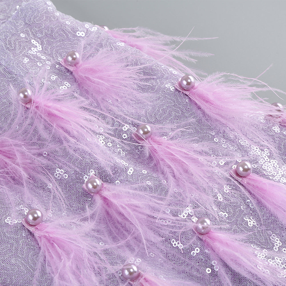 One Shoulder Long Sleeve Sequins Mini Dress KLYF1017