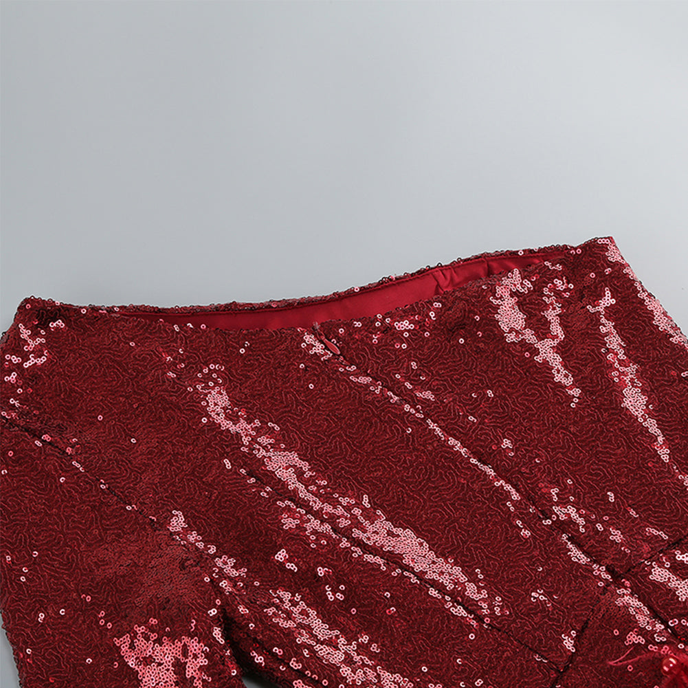 One Shoulder Long Sleeve Sequins Mini Dress KLYF1017