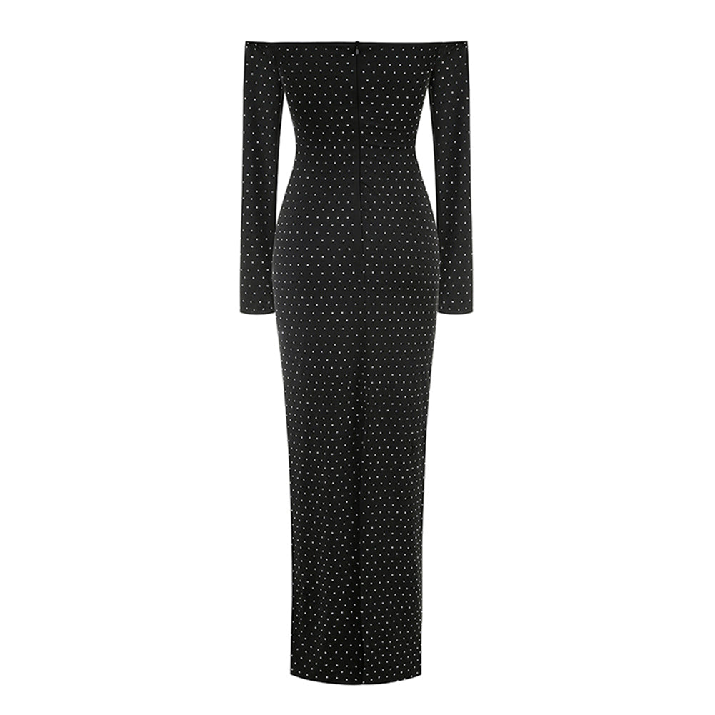 Off Shoulder Long Sleeve Cut Out Maxi Dress KLYF1020
