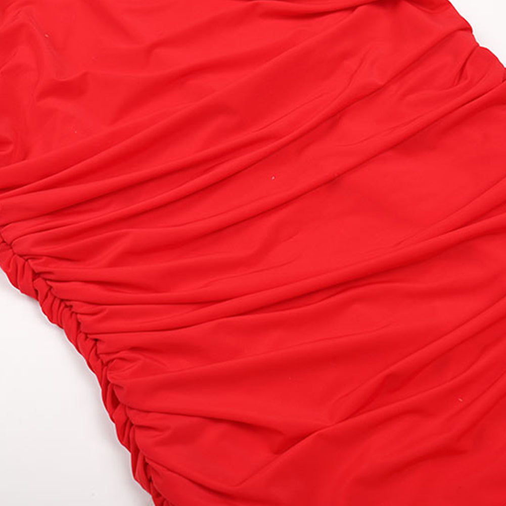 Round Neck Long Sleeve Wrinkled Mini Dress KLYF1027