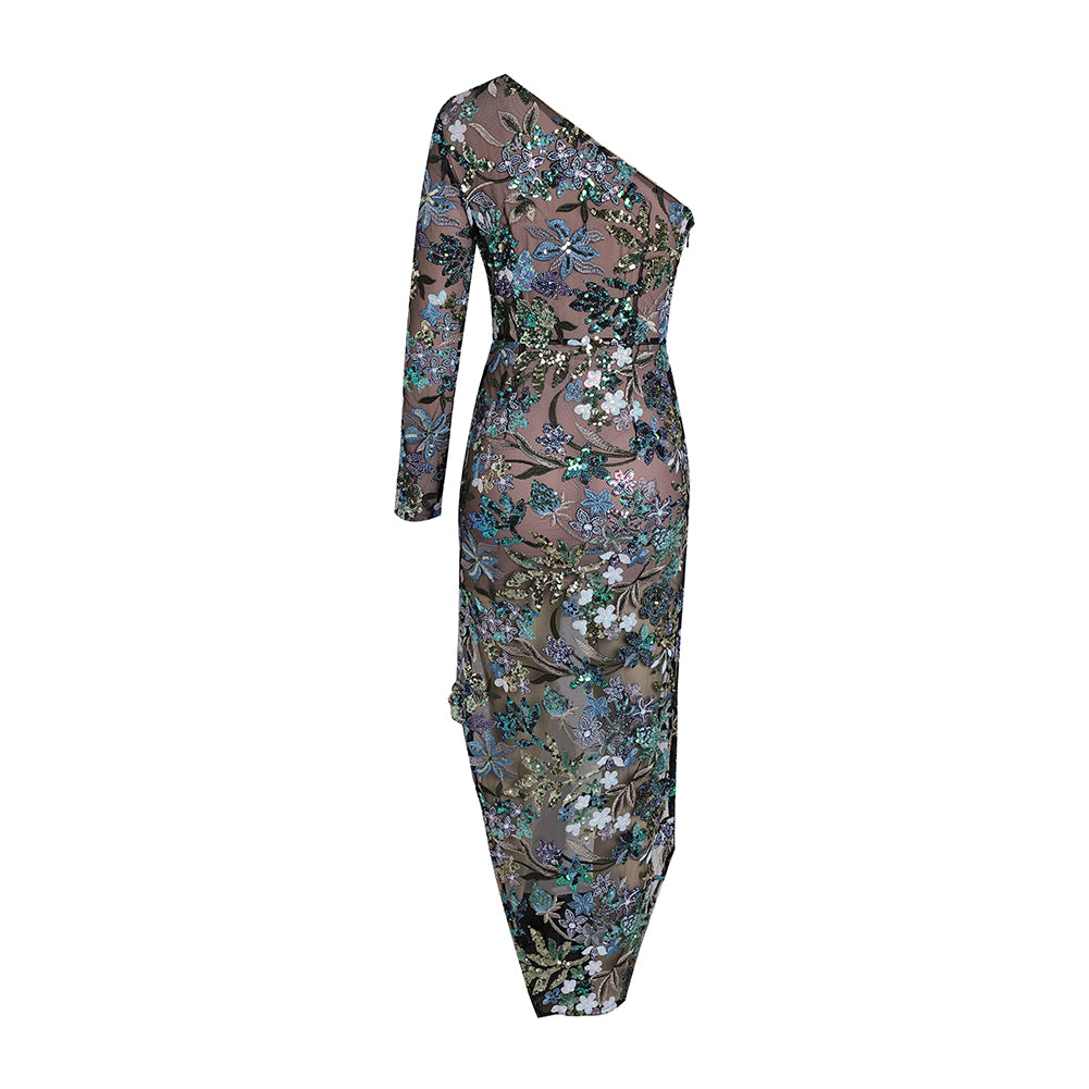 One Shoulder Long Sleeve Sequins Dress KLYF1033