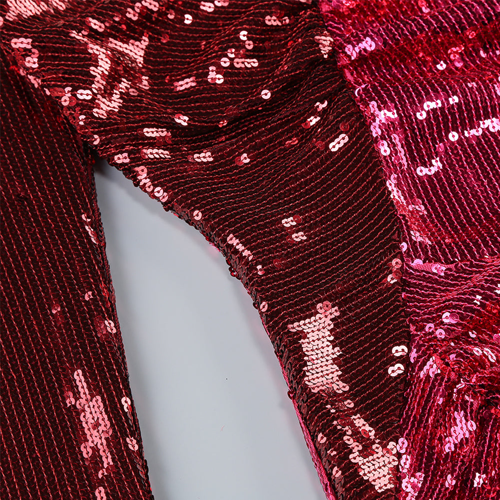 Round Neck Long Sleeve Sequins Maxi Dress KLYF1058