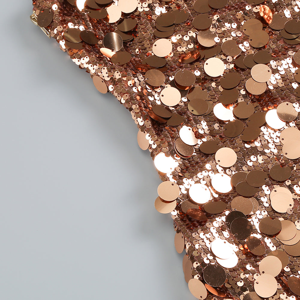 One Shoulder Sleeveless Sequins Maxi Dress KLYF1059