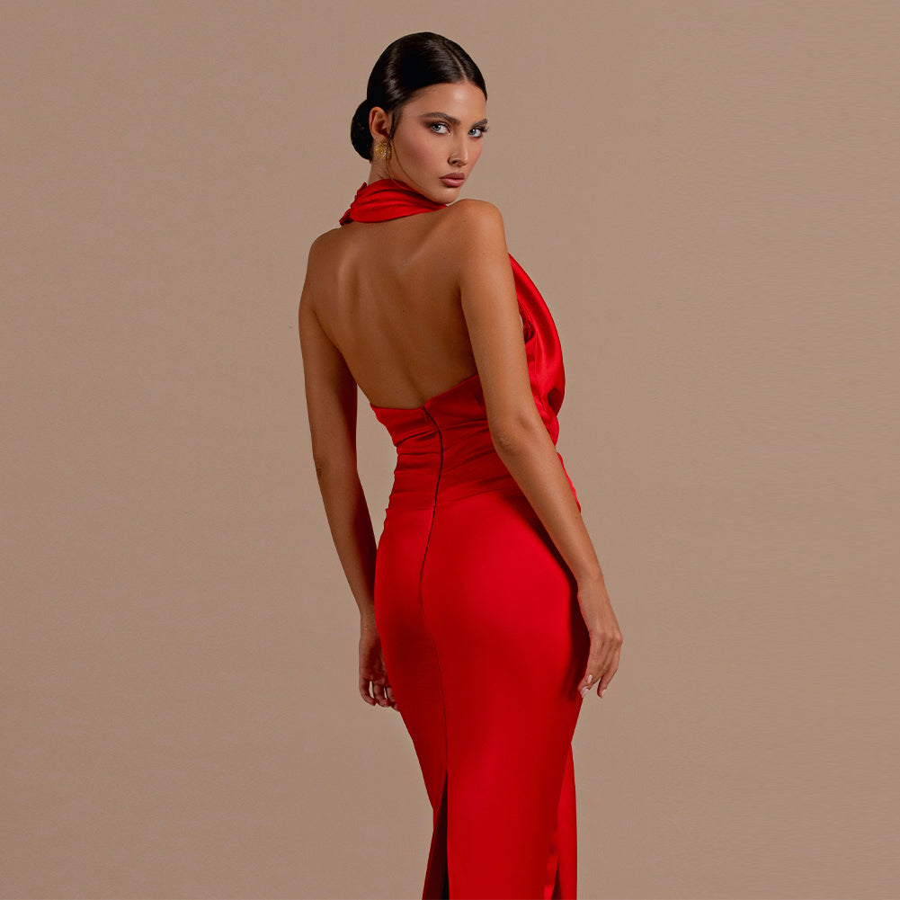 Halter Sleeveless Elegant Maxi Dress KLYF1072