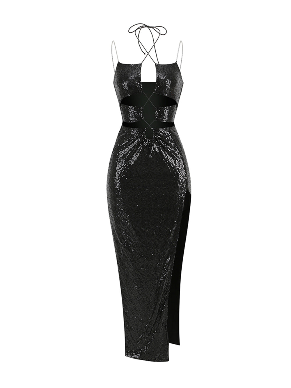 Strappy Sleeveless Sequins Maxi Dress KLYF868