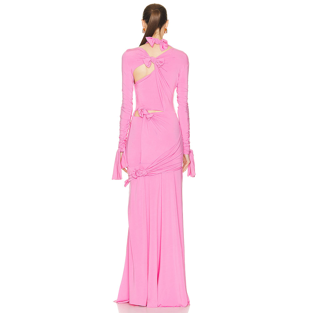 V Neck Long Sleeve Cut Out Maxi Dress KLYF880