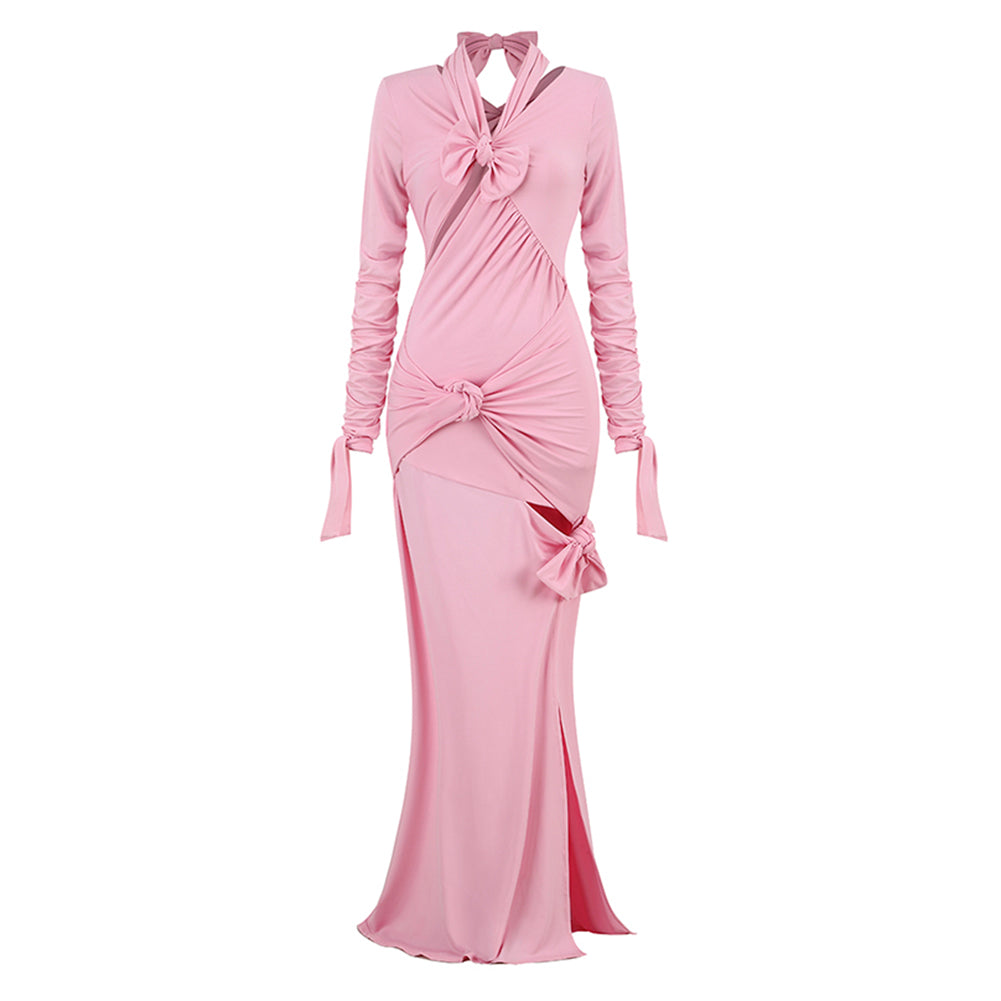 V Neck Long Sleeve Cut Out Maxi Dress KLYF880